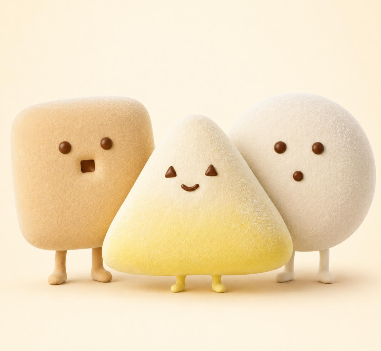 Semomo & Friends Semomo & Friends character image featuring Semomo, a triangle-shaped Korean character, with Nemojji and Donggu.